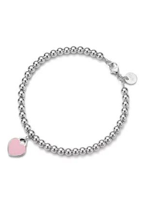 Tiffany & Co. Pink Mini Heart kralenarmband van sterling zilver met diamant, 4 mm 18481