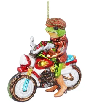 Gisela Graham Kikker op motorfiets kersthanger